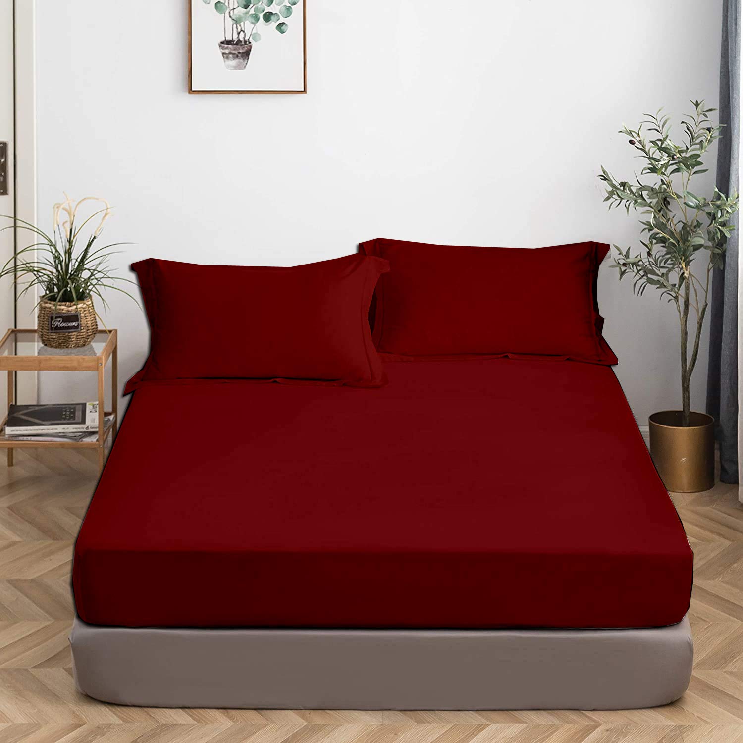CHESS BED 600-TC Egyptian Cotton Burgundy TwinXL-Sheets Set, 4-Piece Long-Staple Best-Bedding Sheets for Bed, Breathable, Soft & Silky Sateen Weave Fits Mattress 16'' Deep Pocket