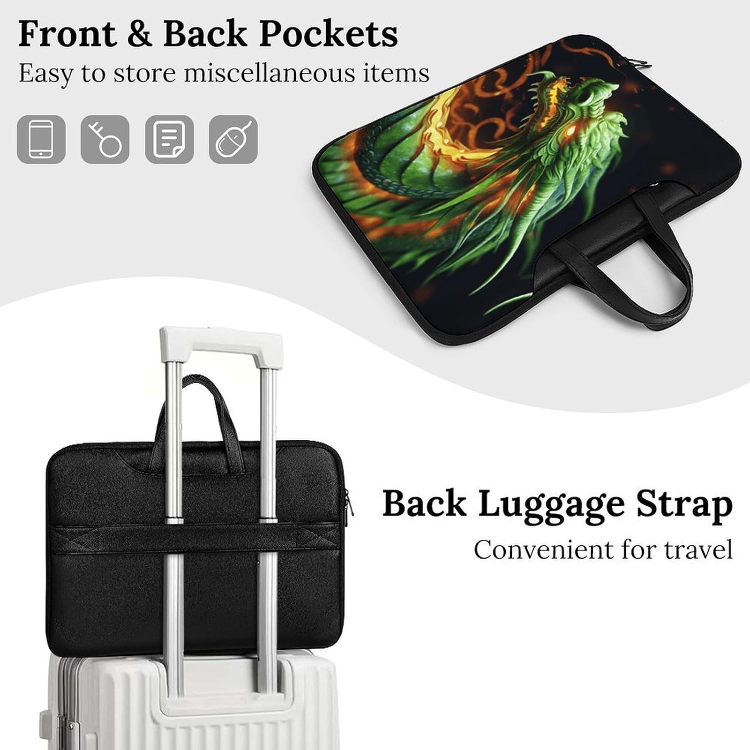 Chinese Dragon 42x30.5cm Black-style Laptop Bag Leather Tablet Computer Briefcase Large Capacity Work Business Tote Bags for Office