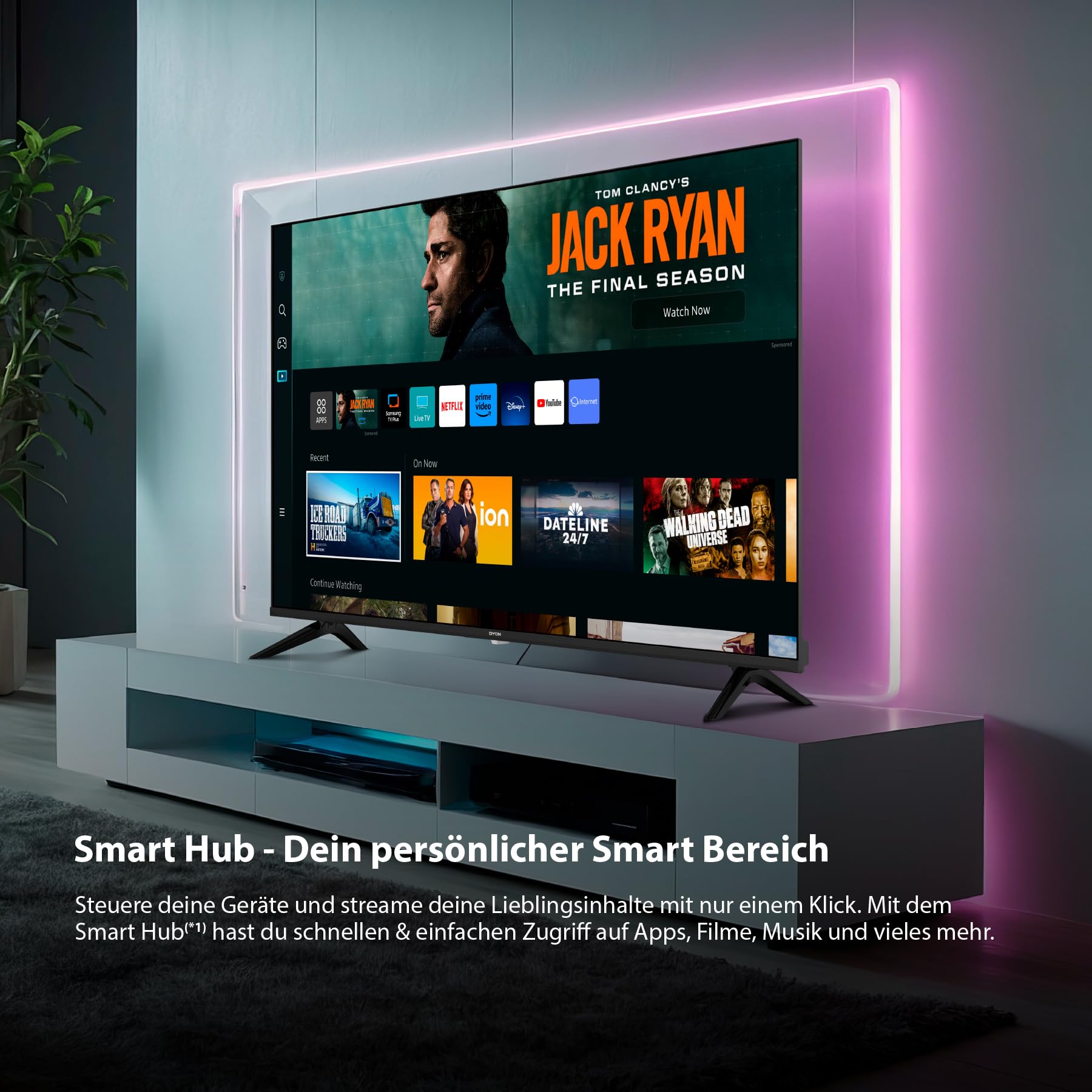 DYON ULTIMAX 40F-TI - 40 Zoll (100 cm) Full-HD Smart TV mit Tizen OS, Triple Tuner (DVB-C/-S2/-T2), Smart & Gaming Hub, Prime Video, Netflix, Disney+