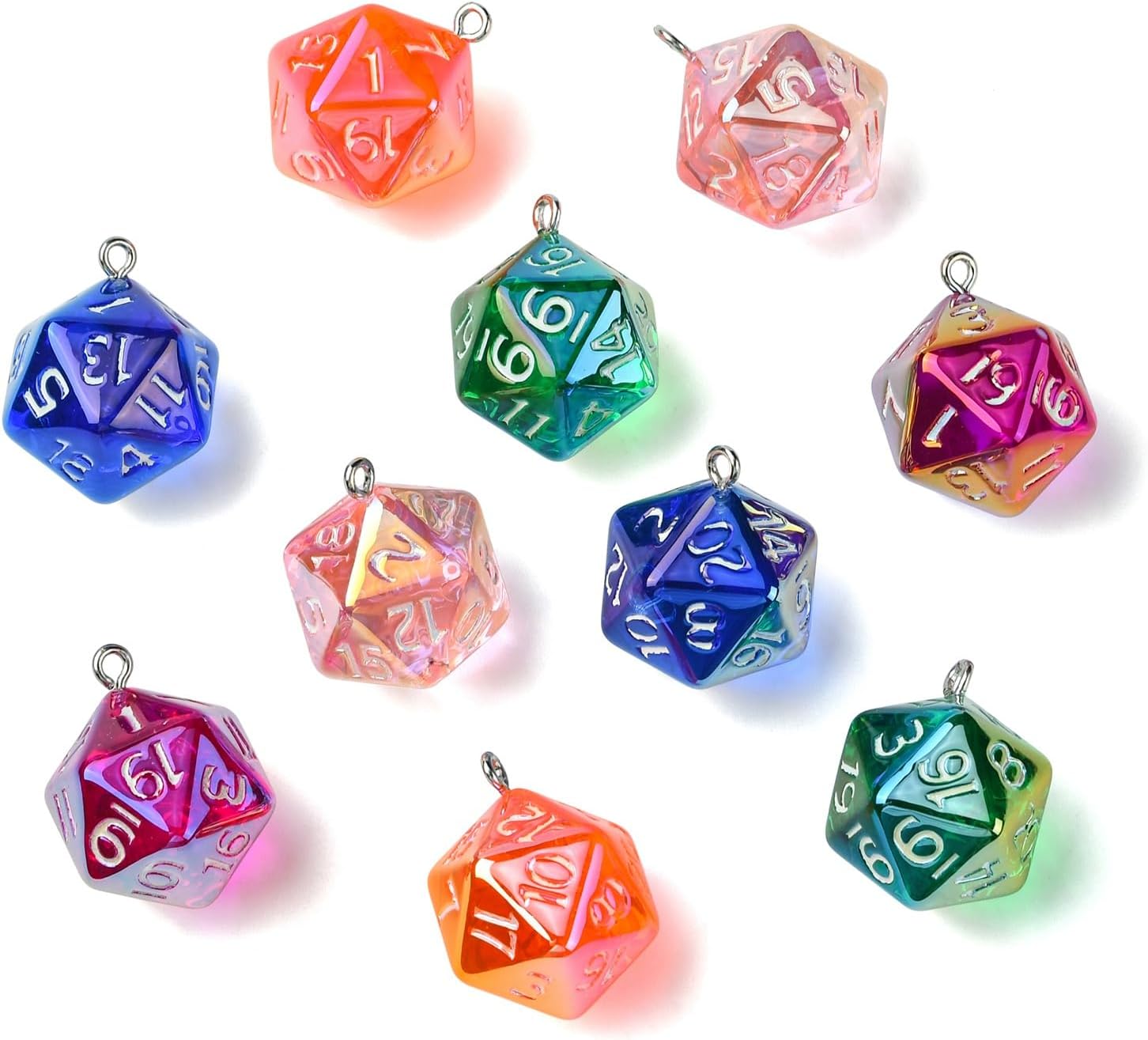 Stiesy 10 Pcs Dice Charms for Jewelry Making Polyhedra D20 Dice Charm Electroplated Resin Pendant Bulk for Jewelry Crafts DIY Bracelet Necklace Earring Making Presents
