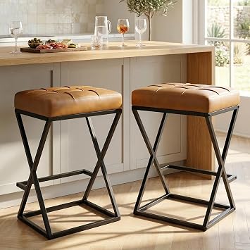 39% off: Bar Stools Set of 2, 26 Inch Counter Height Stool Faux Leather Brown
