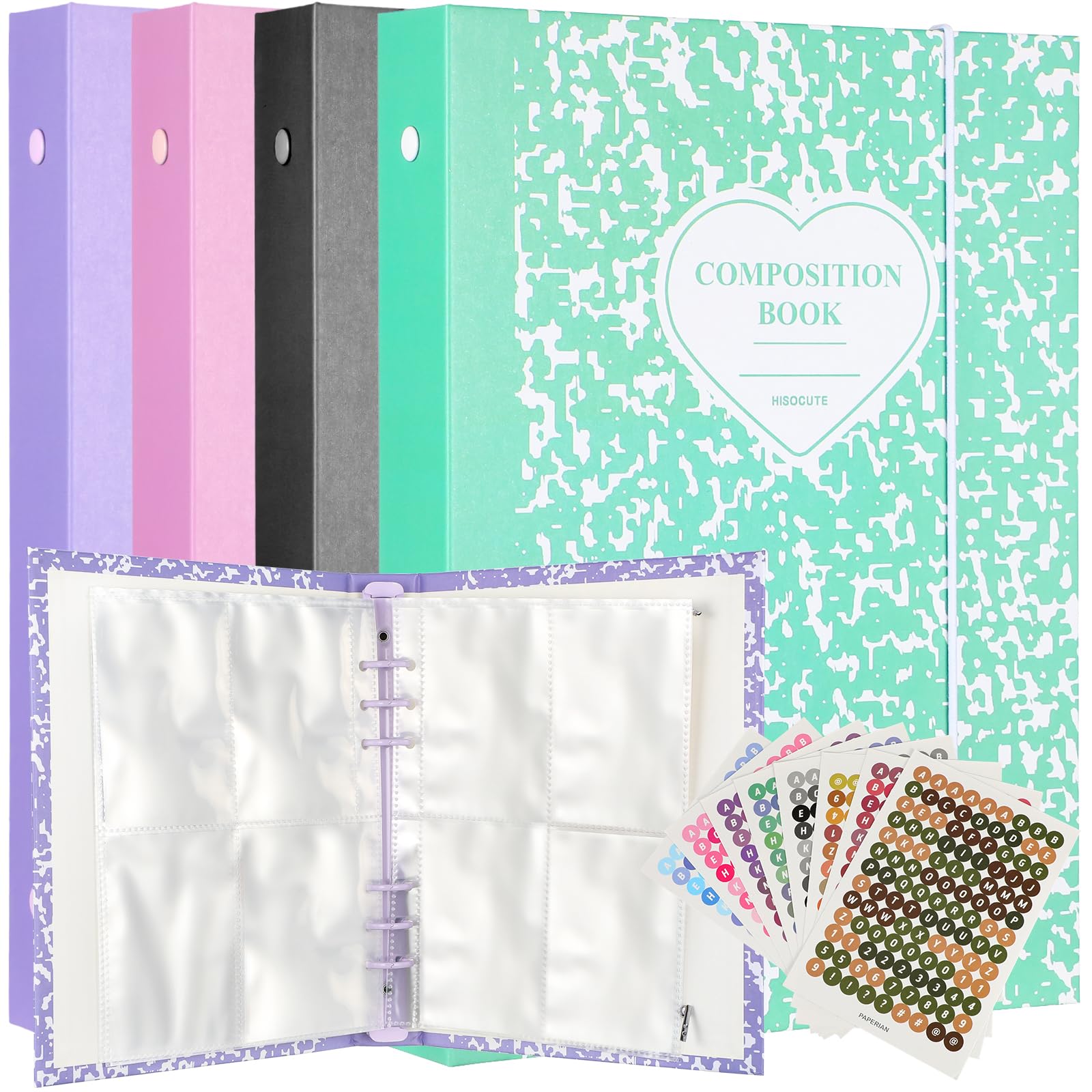Honoson 4 album per raccoglitori A5 Kpop con 20 tasche con 160 tasche Kpop Photocard Sleeves 6 anelli ricariche interne e adesivi Kpop Photocard Holder Photocard Book per foto e carte di archiviazione