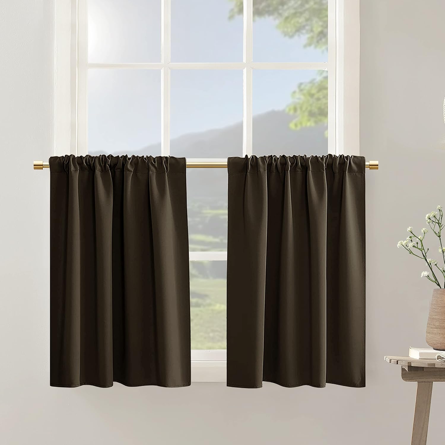 Dark Brown Short Basement Window Curtains,Blackout Thermal