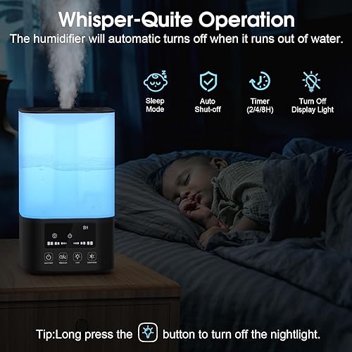 Miniatura 5 de Humidificadores para dormitorio, humidificadores de niebla fría para habitación grande, humidificadores de llenado superior de 3 litros para el