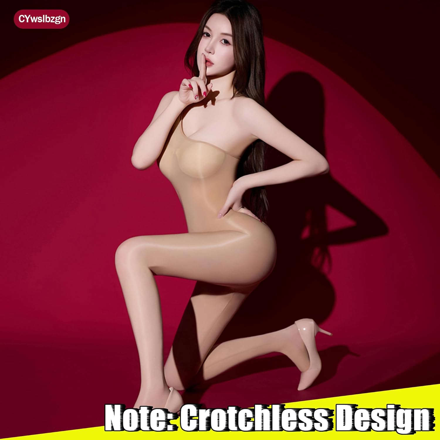 Women's Body Suit Shiny Bodystocing Oily Full Body Suit Jumpsuit Off-the-shoulder Sleeveless - Image 2