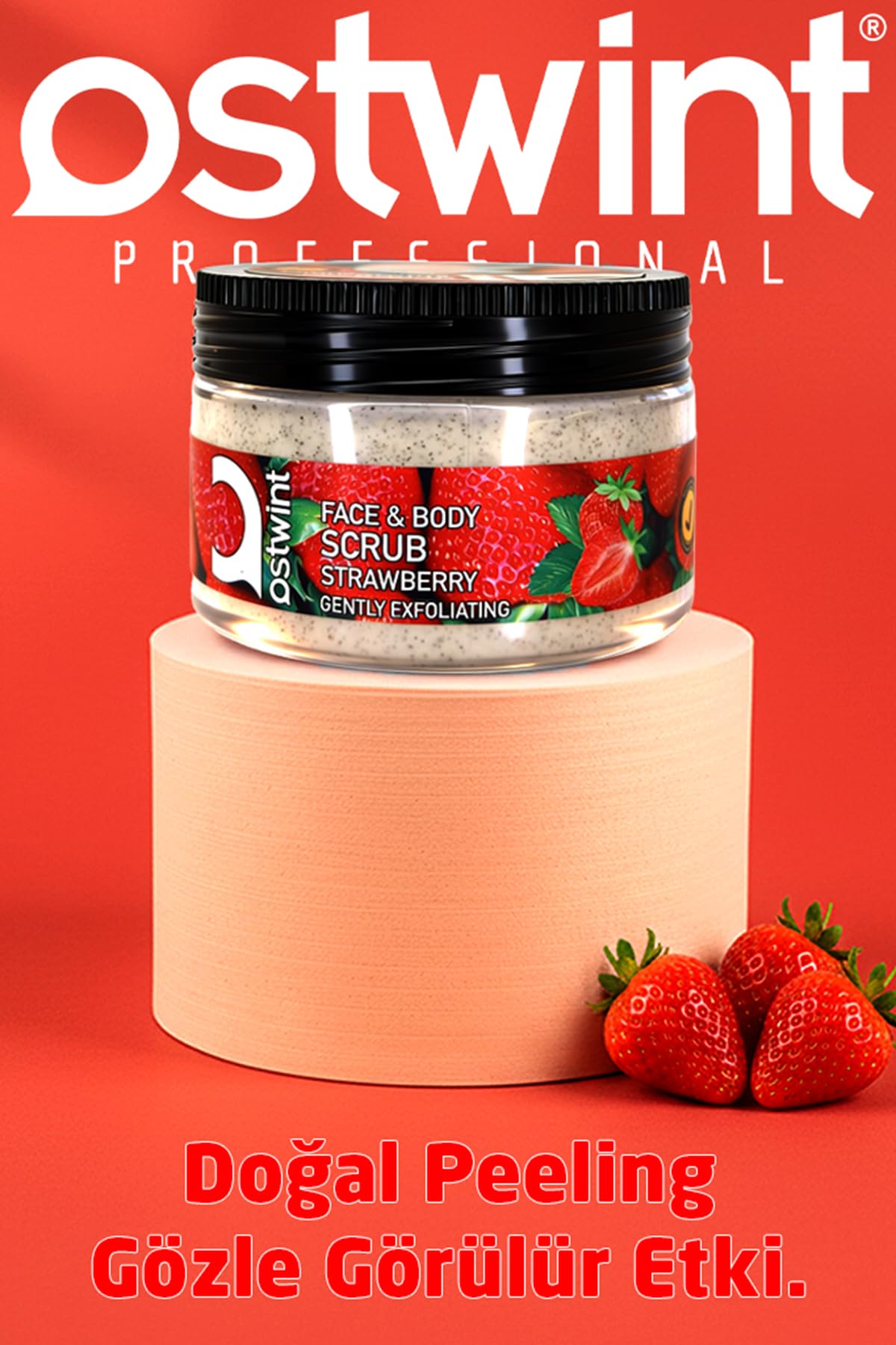 Ostwint Yüz ve Vücut Peeling Scrub Çilek 300 ml, Cilt Temizleyici, Pürüssüzleştirici, Dolaşımı Hızlandırıcı