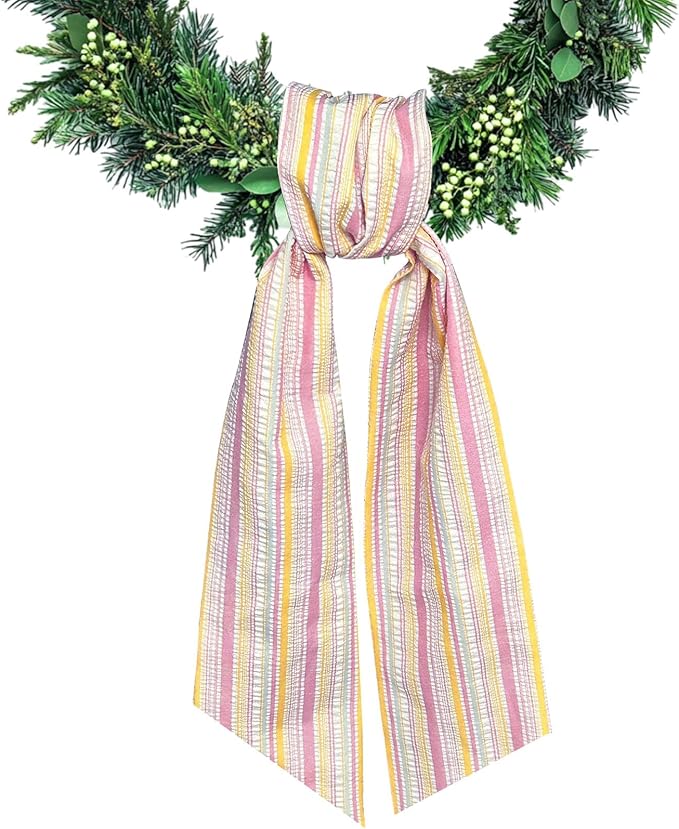 Seersucker Wreath Sash for Front Door Colorful Wreath Satin Sash Burlap Garland Ribbon Accessories for Wreath Yard Doorway Indoor Outdoor Bow Bridal Shower Home Decor,5.1 x 54.3