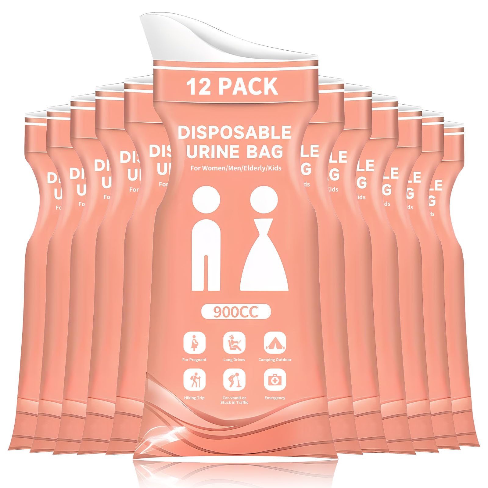 DOINEUFL 12 pcs Disposable Urine Bags, 900ml Pee Bag, Traffic Jam Emergency Portable Travel John for Travel Outdoor Camping Toilet Bags for Men Travel Female Kids Children Patient and Pregnant