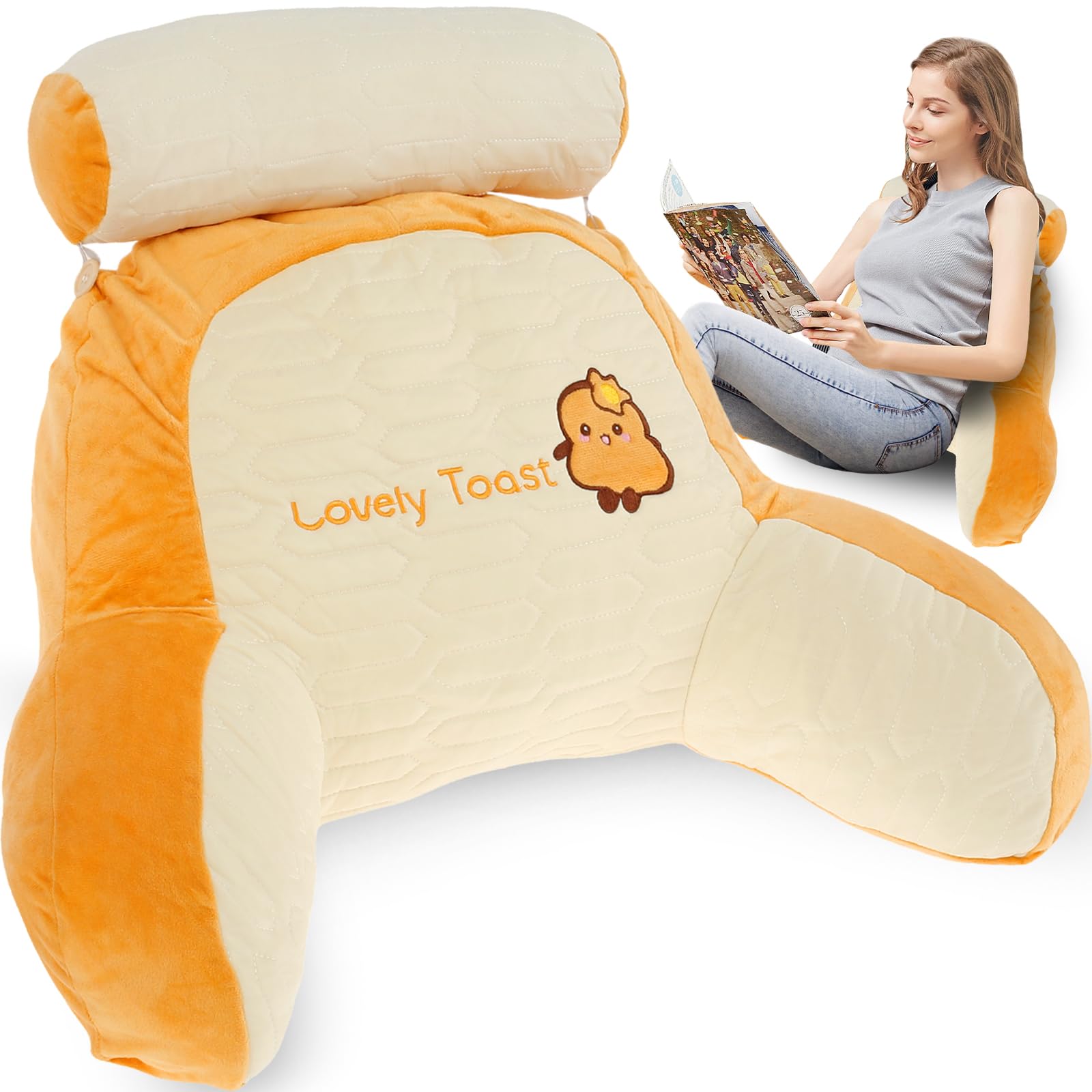 Rhaiqbvc Latex Toast Reading Pillow For Bed Comfortable Reading Cushion Back Support With Arm Multifunctional Detachable Backrest Pillow Washable Support Rest Pillow For Reading Relaxing Watching Tv