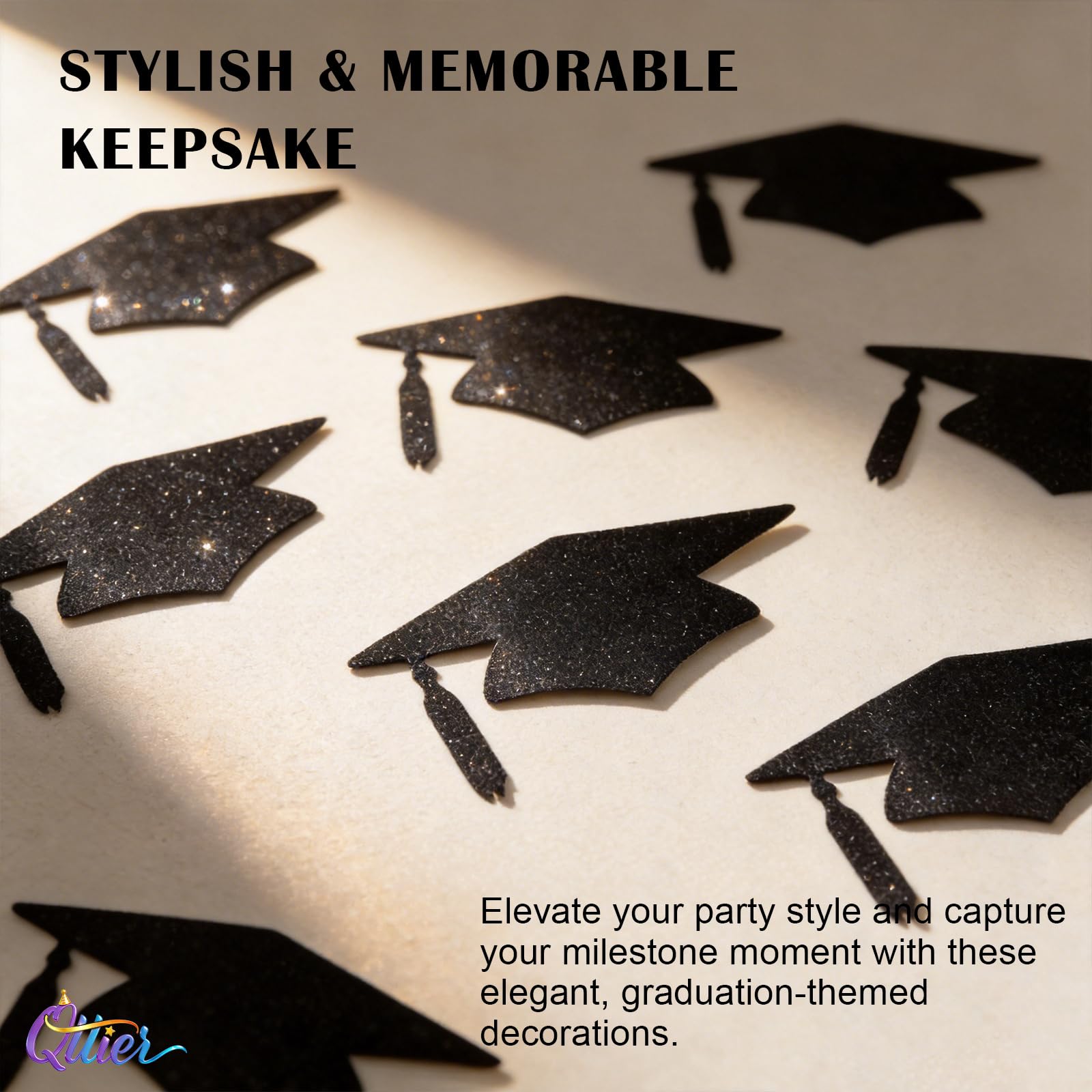 Grad Caps Confeti negro brillante para fiesta de graduación, decoración de mesa de graduación, clase de 2019 High School College fiesta de graduación suministros 5.5 pulgadas (12 piezas)
