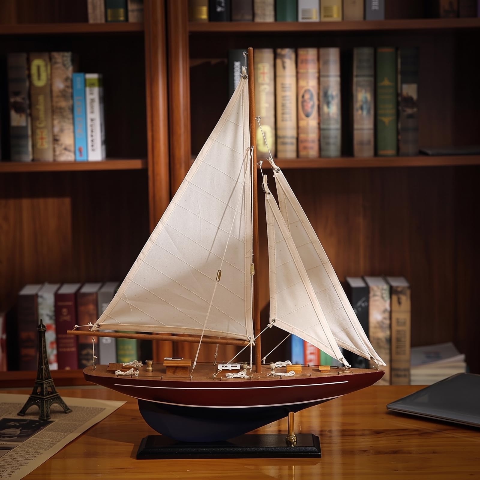 Modello di Barca a Vela Vintage Barca a Vela da Appoggio Compatto Modellino per Collezionisti, Libreria, Salotto