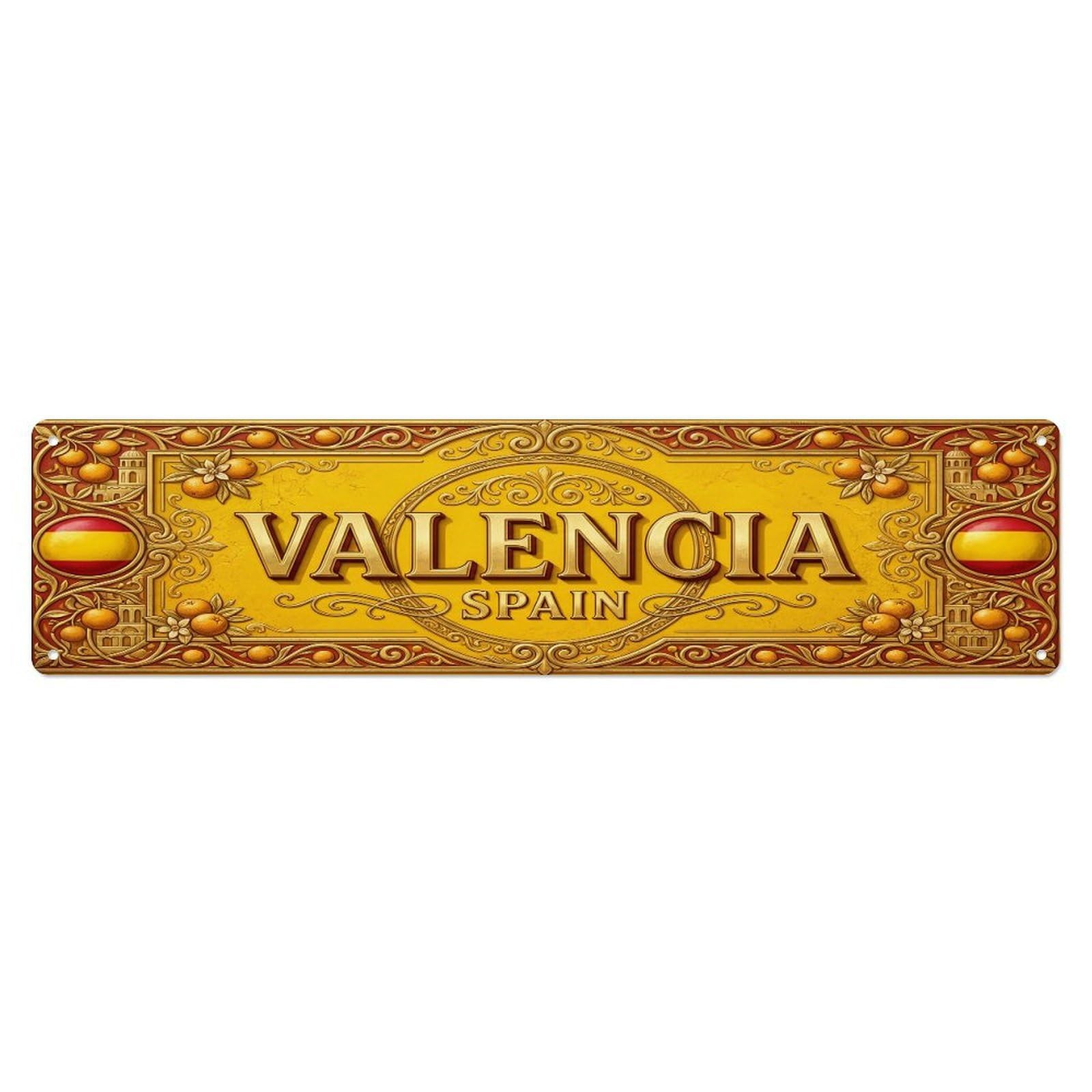 Vintage Valencia Spain Flag Pattern Metal Tin Sign
