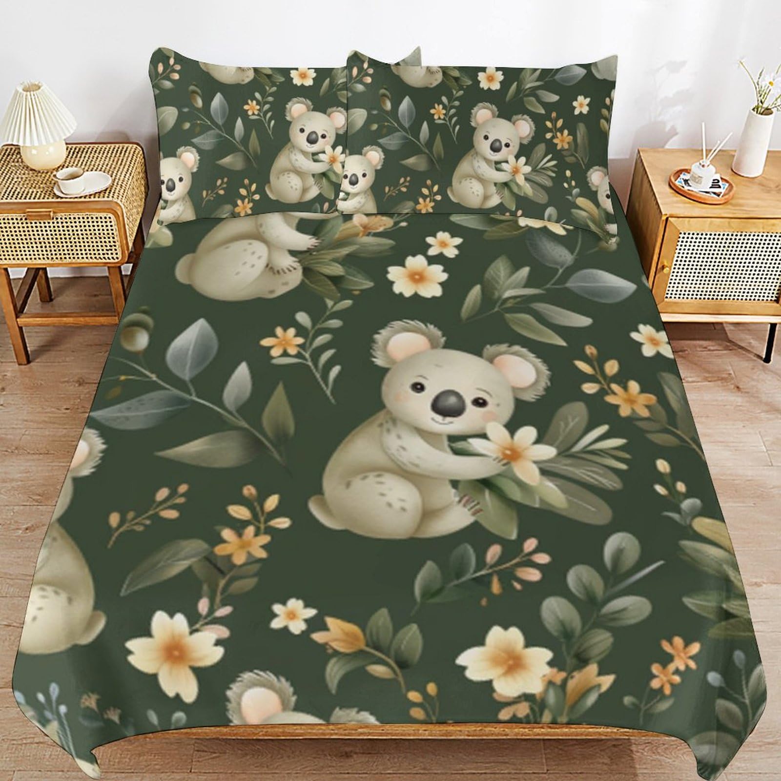 Funda nórdica koala de microfibra sin plancha lavable que resiste manchas de dibujos animados