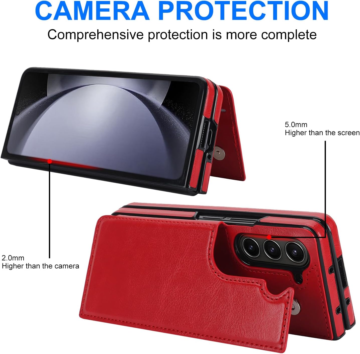 for Samsung Galaxy Z Fold 5 Wallet Case with Credit Card Holder, Fold Premium Leather Magnetic Clasp Kickstand Heavy Duty Protective Cover.(Red)
