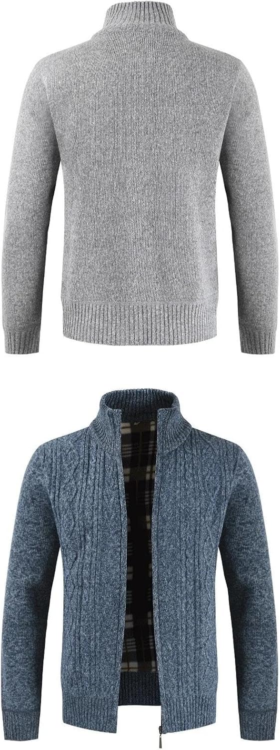 Men Casual Stand Collar Cardigan Sweater Fall Winter Striped Slim Knitted Sweater Men's