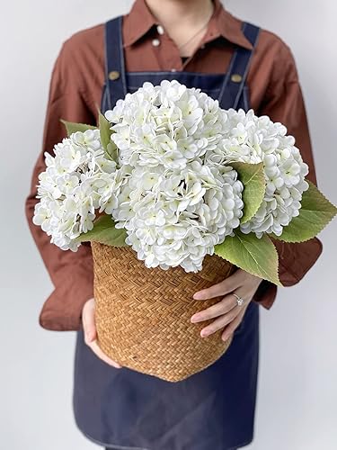 4 piezas flores de hortensia blancas de imitación, 21" vintage de tacto real látex seda hortensias artificiales, flores falsas para ramos mesas