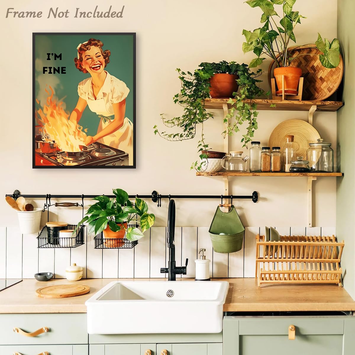 Dazzlewall Funny Kitchen Wall Art, Vintage Wall Decor 50s Poster with Happy Housewife Decors for Home Bedroom Dining Room 12×16 in Unframed - Image 2