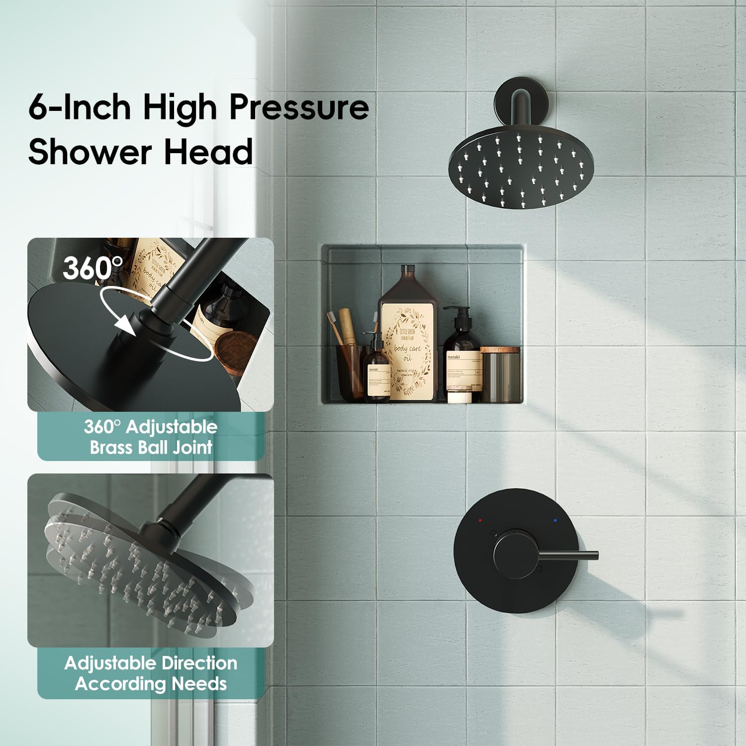 Replacement for Delta Shower Trim Kit 14 Series, Bathroom Matte Black Shower Faucet Set, 6-Inch Black Shower Head and Handle Set(Valve/Cartridge Not Included)