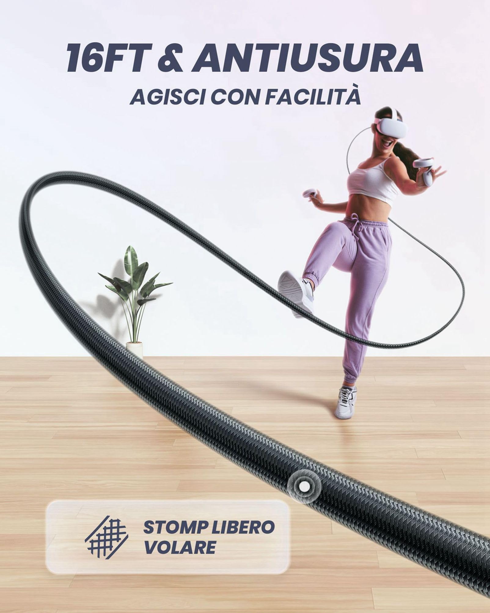 INIU Cavo Link 5m, Compatibile con Meta/Oculus Quest 3/2/Pro e Pico 4 Steam VR/PC di gioco, Trasferimento Dati ad Alta Velocità, USB A 3.0 a USB C Lnk Cable per VR Headset, Porta USBC separata