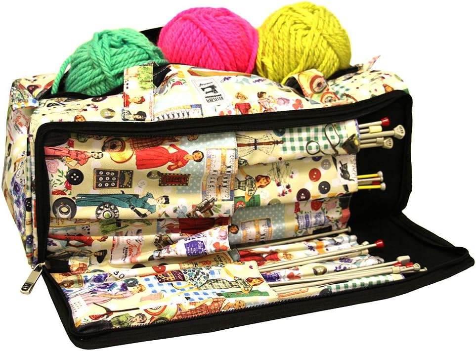 Knitting Bag, Sewing Accessories and Craft Needle Storage Organiser Case In Retro