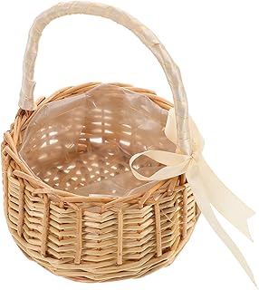 TOPBATHY Cesta Mini de Mimbre Tejida Mano para Picnic y Manualidades Cesta Infantil Pequeña para Decoración de Bodas y Fotografía Amarillo
