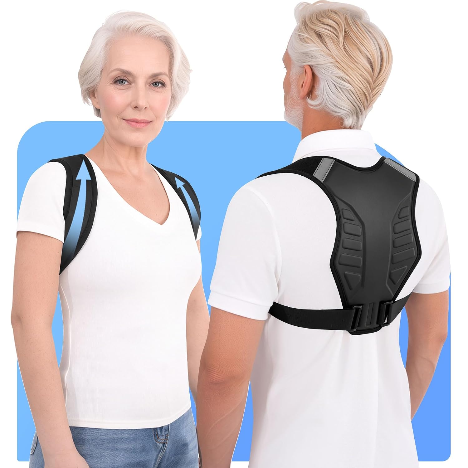 Posture Corrector for Women and Men Upper Back Brace Support Straightener Adjustable Mid Scoliosis Lower Pain Comfortable Relief Hunchback Slouching Kyphosis Invisible Under Fully Black XXL/XXXL