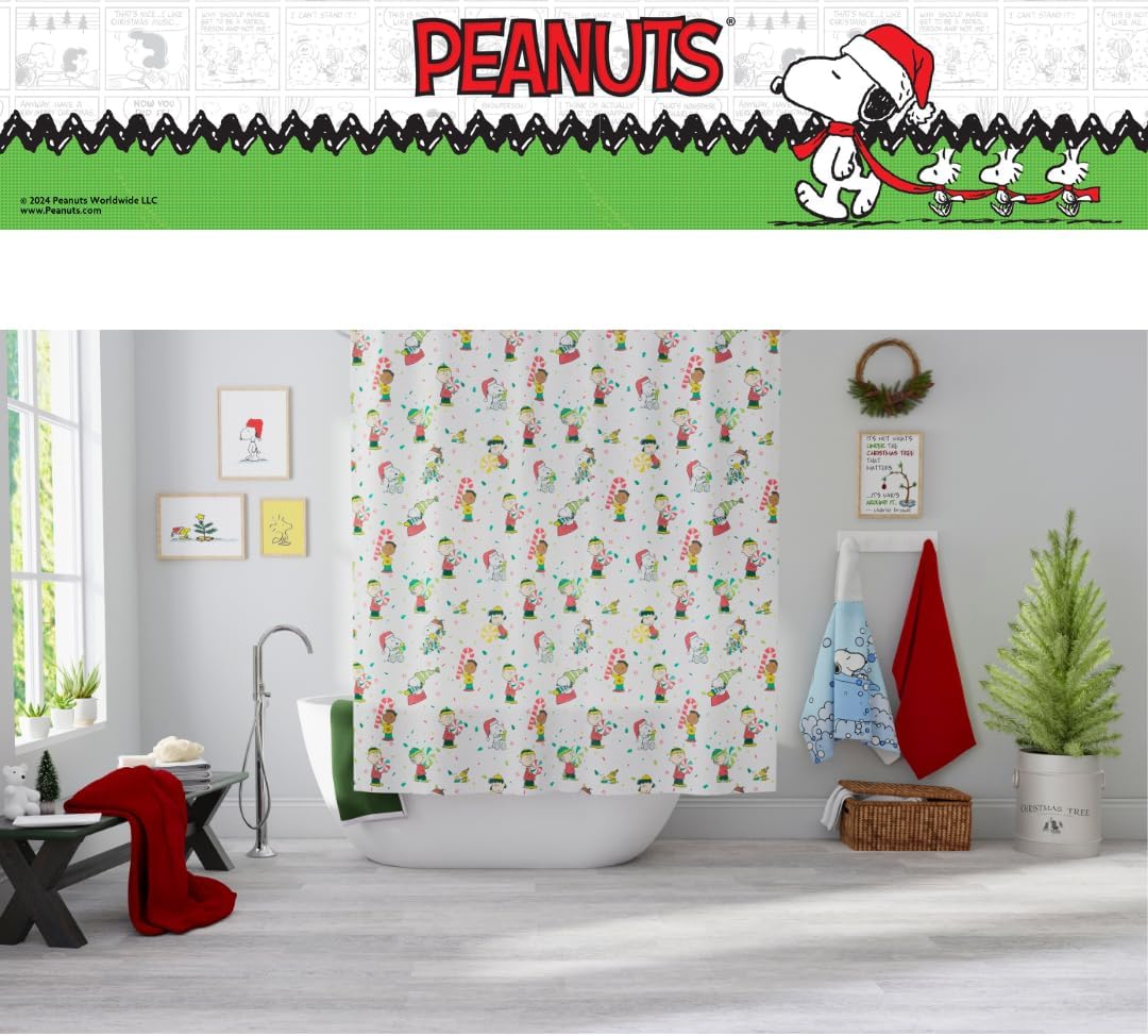 Peanuts Holiday Christmas 13-Piece Shower Curtain Set, 72 x 72 Inch Fabric Curtain with Hooks, Bathroom Decor, Machine Washable, (100% Officially Licensed Product) by Franco Collectibles