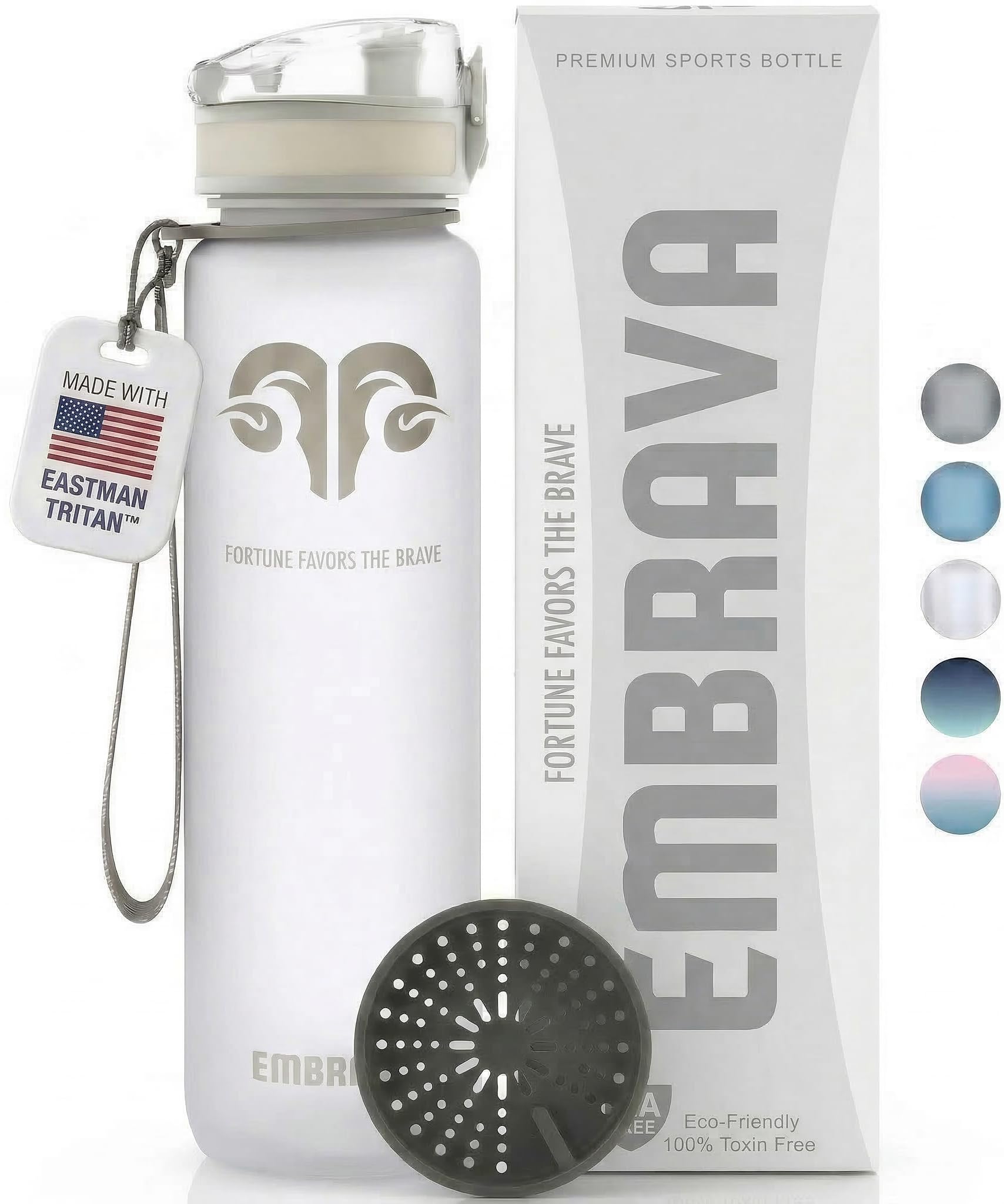 Embrava Sports Water Bottle 32oz - Fast Flow Flip Top Lid - BPA & BPS Free Leakproof Reusable - Lightweight Non-Toxic Tritan Plastic 1 Liter - Gym