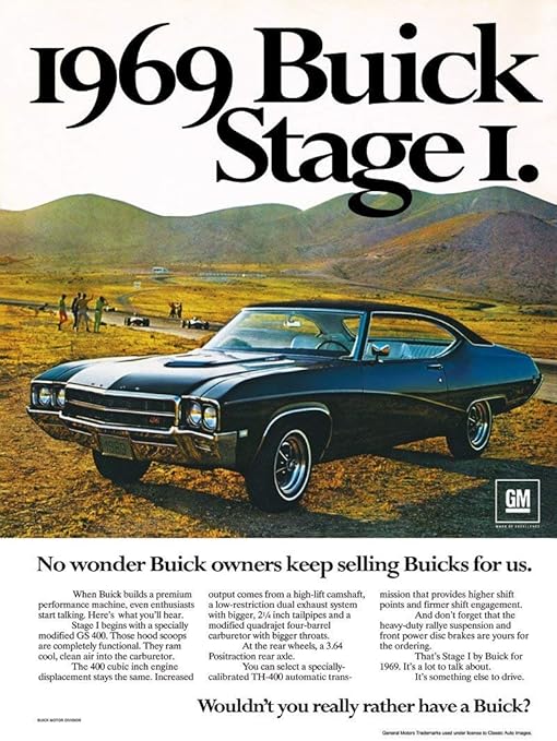 Amazon クラシックとmuscle車広告と車アート1969 Buick Gs 350ステージ1 Adデジタル化 Re Mastered車ポスター印刷 No Wonder 24 X36 1340 アートフレーム ポスター オンライン通販