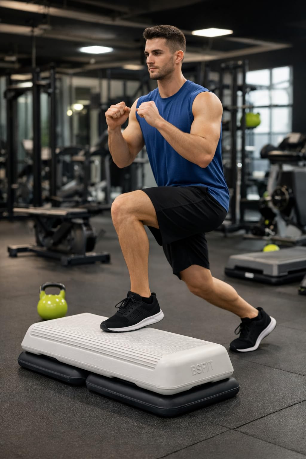 Step Aerobic Profesional - Altura Ajustable 11cm/16cm/21cm - Plataforma de Fitness para Casa y Gimnasio - Fabricado en España - Superficie Antideslizante (Step Profesional + 4 Elevadores)