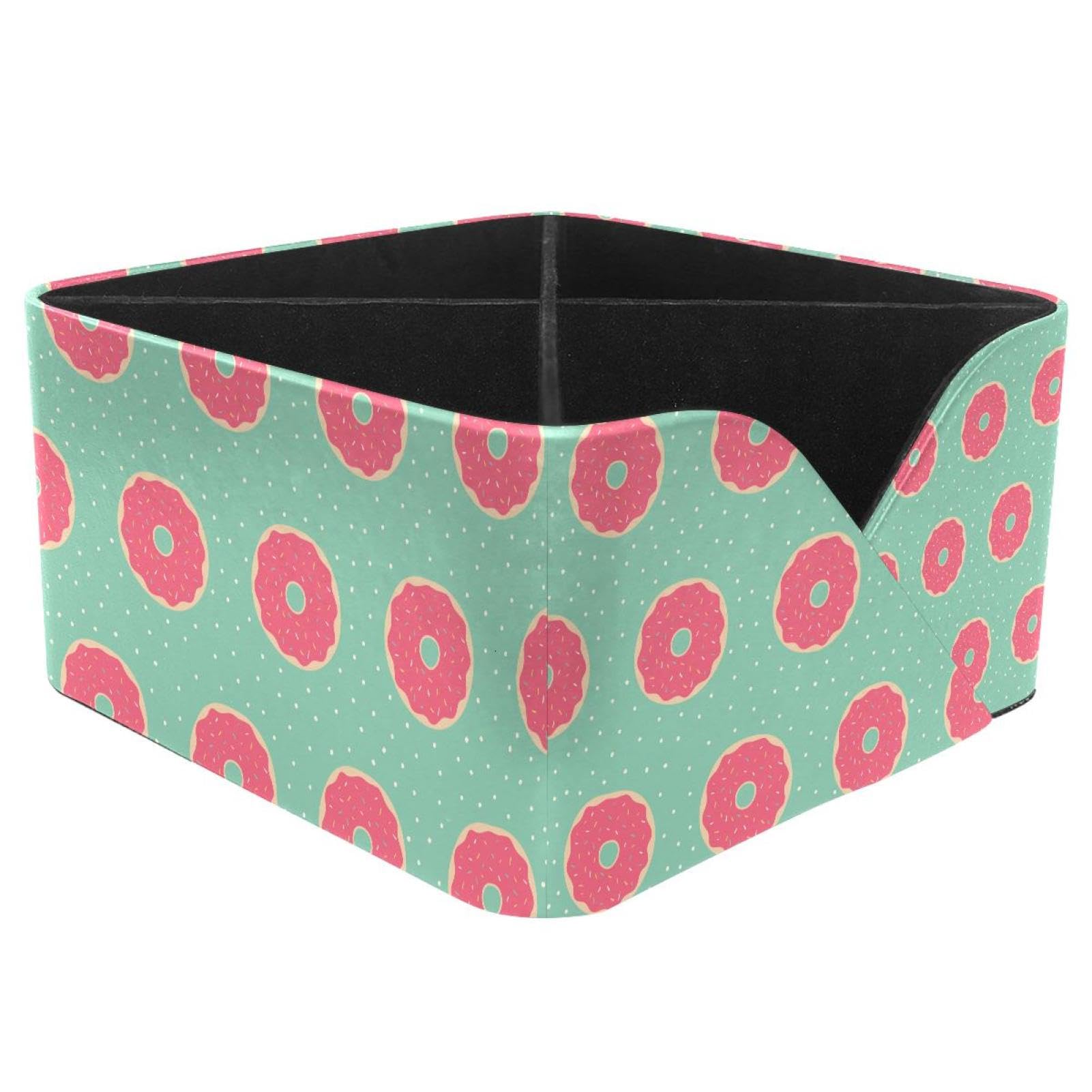 KengjuTesu Donuts Pattern Desktop Organizer Pen Holder, Rectangular Pencil Cup for Office, Study and Makeup Stations