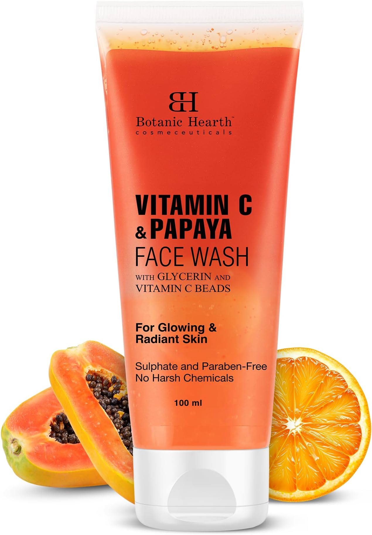 Botanic Hearth Vitamin C & Papaya Cleanser Face Wash | Brightening Face Wash with Vitamin C Beads | For Glowing & Radiant Skin | For Women & Men | Sulphate & Paraben Free | 100ml