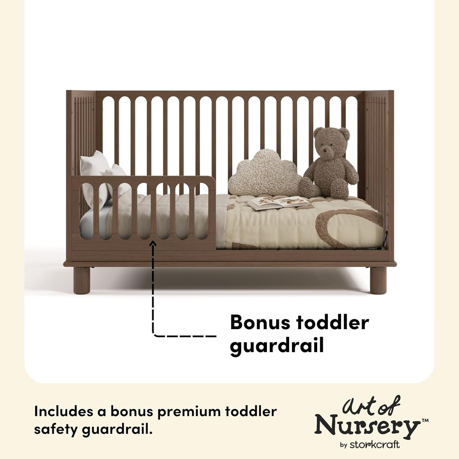 Storkcraft Sicily 3-in-1 Convertible Crib with Toddler Rail Included (Hazelnut) – GREENGUARD Gold Certified, 100% Solid Wood, Converts to Toddler Bed, Fits Standard Crib Mattress - Image 8