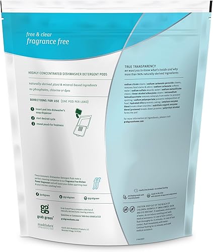 Miniatura 2 de Grab Green Cápsulas de detergente automático para lavavajillas 60 unidades sin fragancia a base de plantas y minerales limpieza superior potente