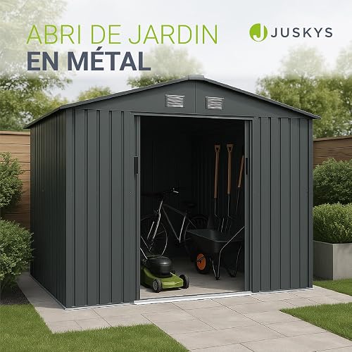 Juskys abri métallique XL – Gris foncé, résistant aux intempéries avec Cadre de Fondation, Porte coulissante & verrouillable – pour Jardin & Stockage - 2