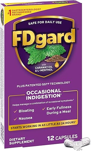 FDgard Suplemento de salud intestinal, indigestión, náuseas e hinchazón, malestar estomacal, 12 cápsulas (el embalaje puede variar)