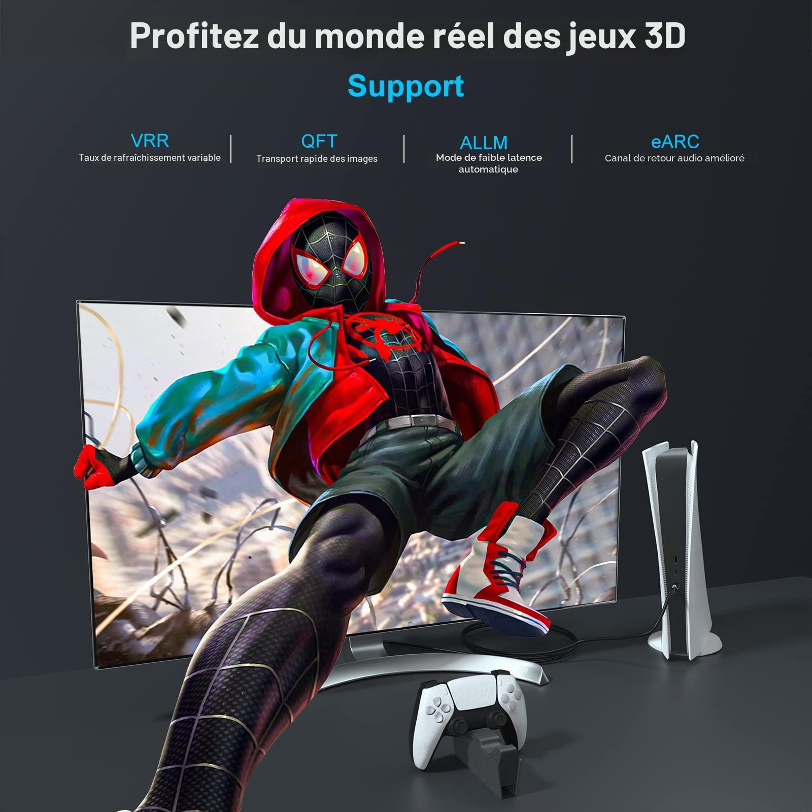 Câble HDMI 2.1 8K Fibre Optique 15m Ultra High Speed 8K@60Hz 4K@120Hz 48Gbps Câble HDMI 2.1, prise en charge eARC RTX 3090 HDCP 2.2&2.3 Dolby Compatible avec PS5, Xbox Series
