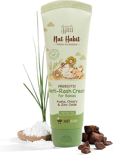 Nat Habit Diaper Rash Cream for Baby with Kusha, Coconut Oil & Zinc Oxide | Anti Rash Cream for Newborns & Infants | Soothes, Heals & Protects | Natural, Chemical-Free Baby Rash Cream, 75g