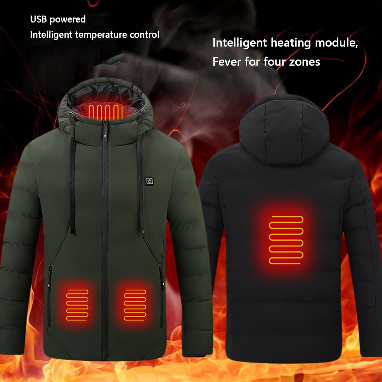 Heated Jackets for Men Usb Heated Jacket with Hood Hooded Intelligent Electric Heating Cotton Coat Winter Warm Thick
