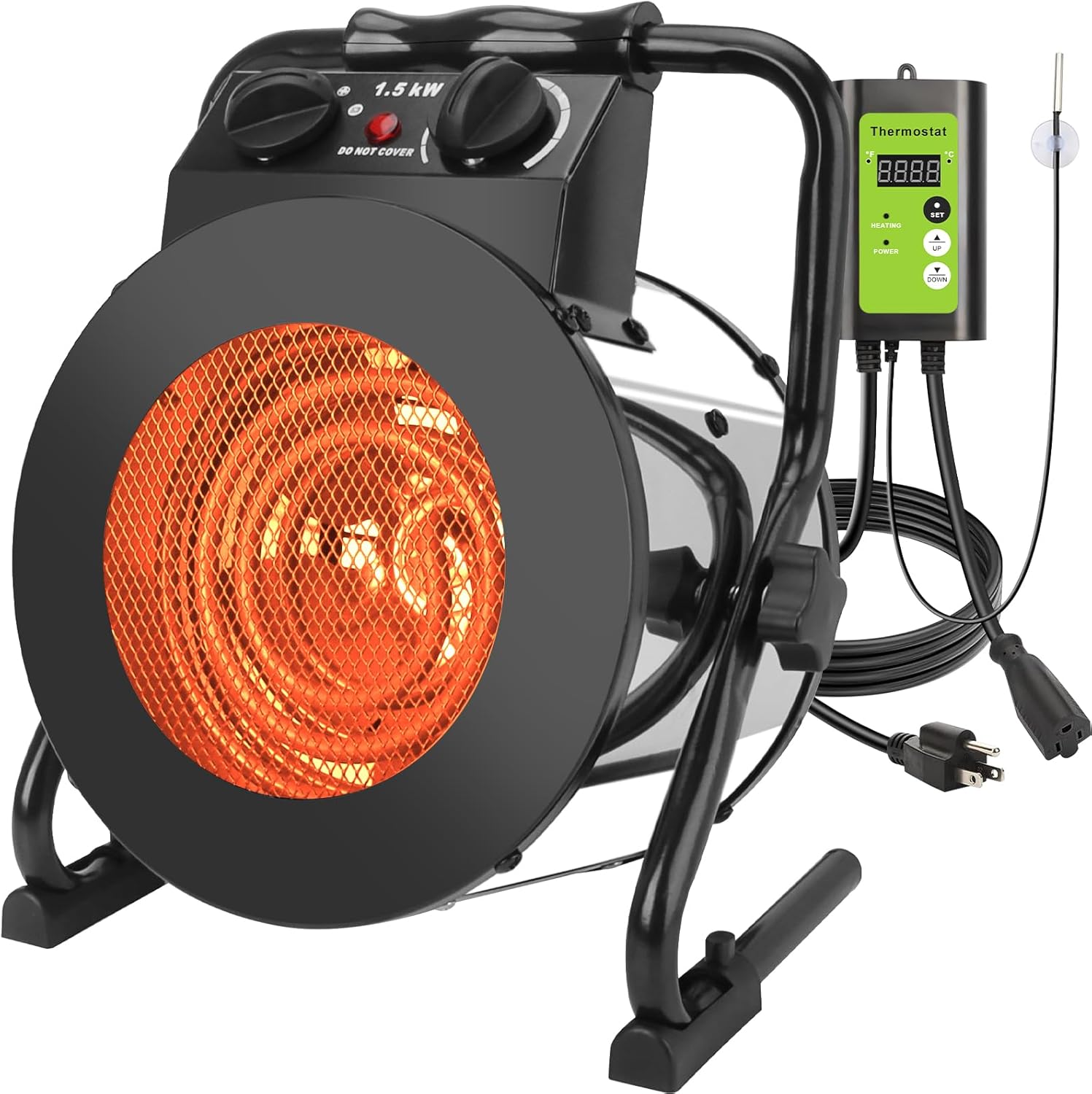 Greenhouse Heater with Digital Thermostat, 1500W Grow Tent Heater, Overheat Protection & Fast Heating, Electric Space Heaters for Patio, Garage, Greenhouse, Flower House, Sliver