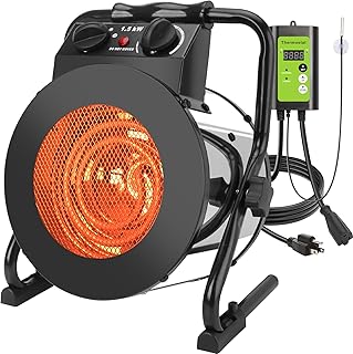 Greenhouse Heater with Digital Thermostat, 1500W Grow Tent Heater, Overheat Protection & Fast Heating, Electric Space Heaters for Patio, Garage, Greenhouse, Flower House, Sliver
