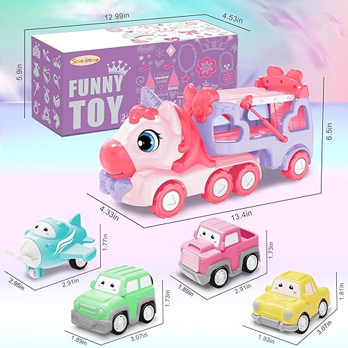 Miniatura 6 de Juguetes para niñas de 3 años, camión transportador de unicornio 5 en 1 con luces y sonidos, juguetes para niñas pequeñas de 3 a 5 años, regalos de