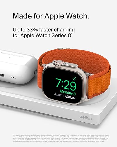 Miniatura 2 de Belkin MagSafe - Almohadilla de carga inalámbrica 3 en 1, carga inalámbrica rápida para Apple Watch, iPhone 14, iPhone 13 y iPhone 12, y AirPods,