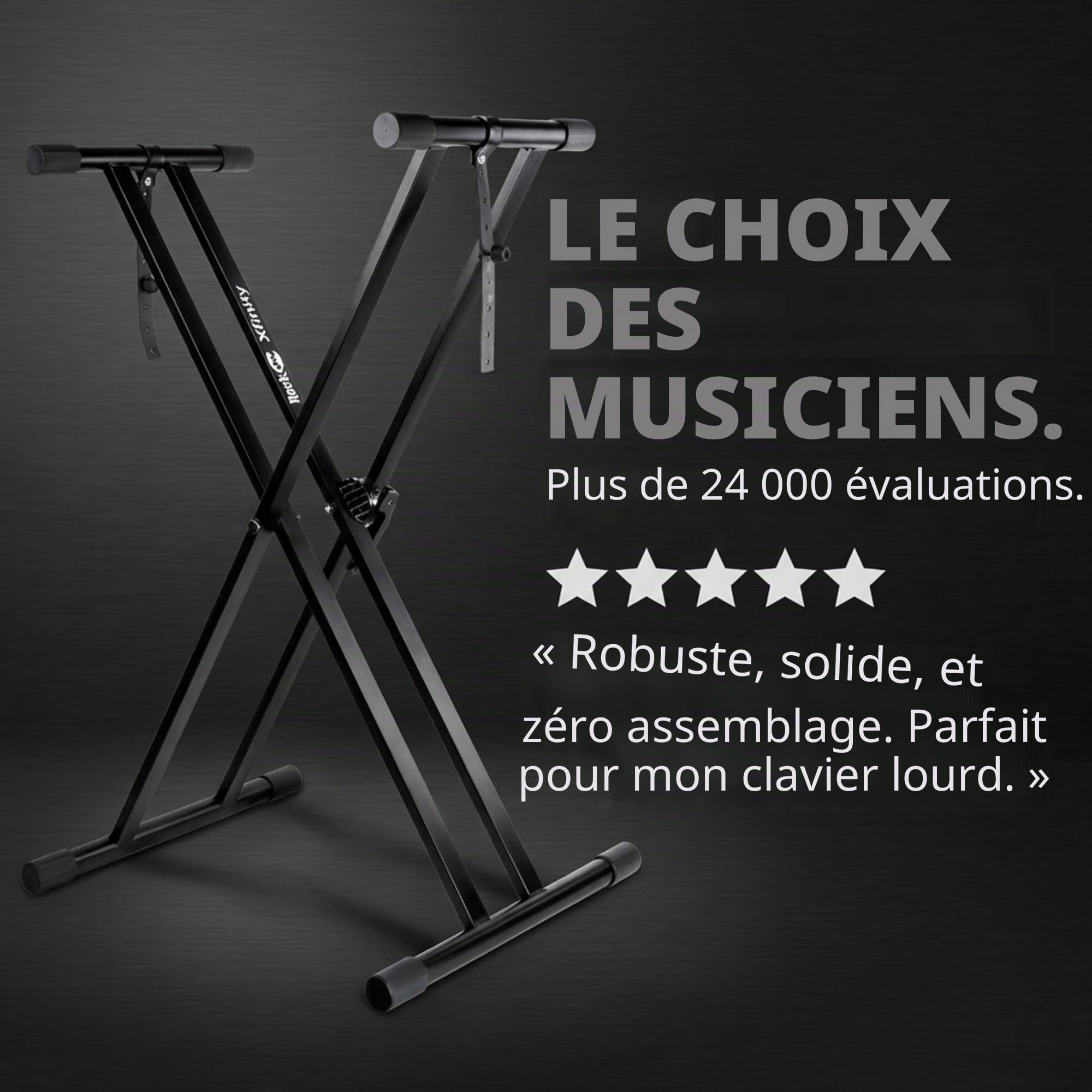 Windsor RockJam RJXX363 Xfinity Support de Clavier Robuste, Support Piano Numérique Double X Réglable, Déverrouillage Rapide, Verrou de Sécurité et Sangles