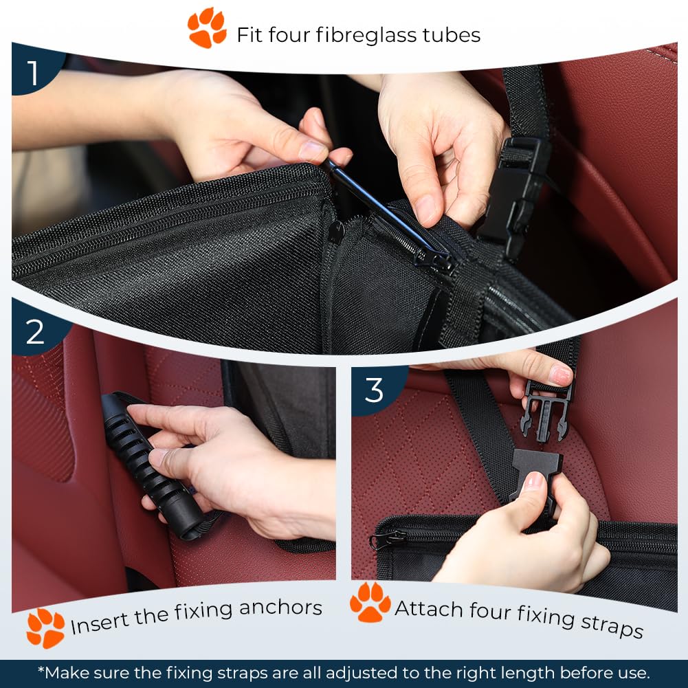KYG Hunde Autositz Extra Stabiler Wasserdichter Rutschfester Haustierautositz Kratzfester mit 4 Befestigungsgurten für die Rückbank Verstärkter Hundesitz Auto M（58 x 55 x 36cm）