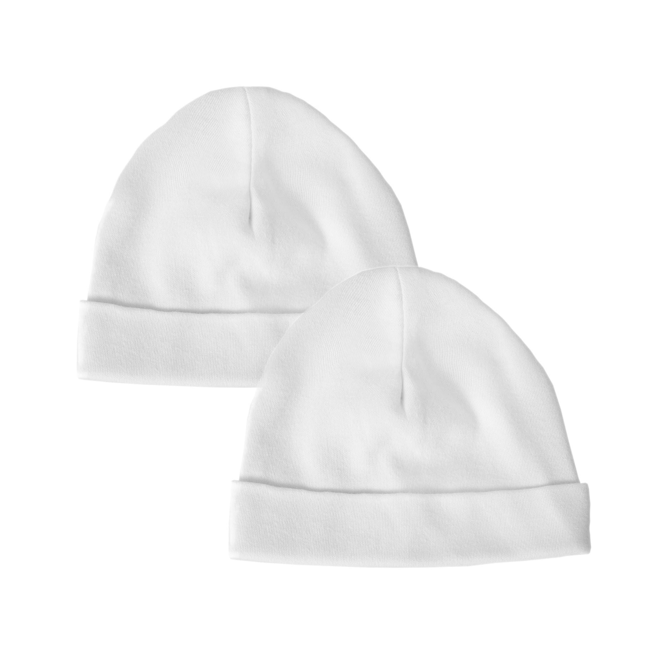 Baban Baby Premature Hat Set 2 Pack - Cotton Tiny Baby Clothes Gift for Boys and Girls 3-5lb and 5-8lb, Made in Britain (UK, Age, Premature, 5-8lbs, White)