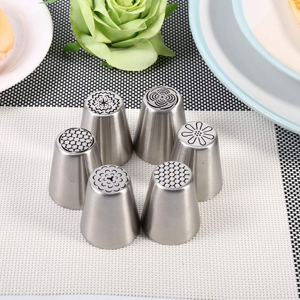 Extra Large Piping Tips Set, Stainless Steel Cake Decorating Icing Tips Nozzles, 6 Pieces Pastry Cake Decorating Tips Baking Tools for Box Cake Cupcake Sugarcraft Decorating (6 Pcs)