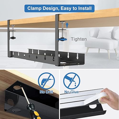 Miniatura 4 de Under Desk Cable Management Tray, ARUQO Retractable Cord Organizer for Desk, No Drill Cable Tray Basket for Wire Management, Sturdy Metal Cable