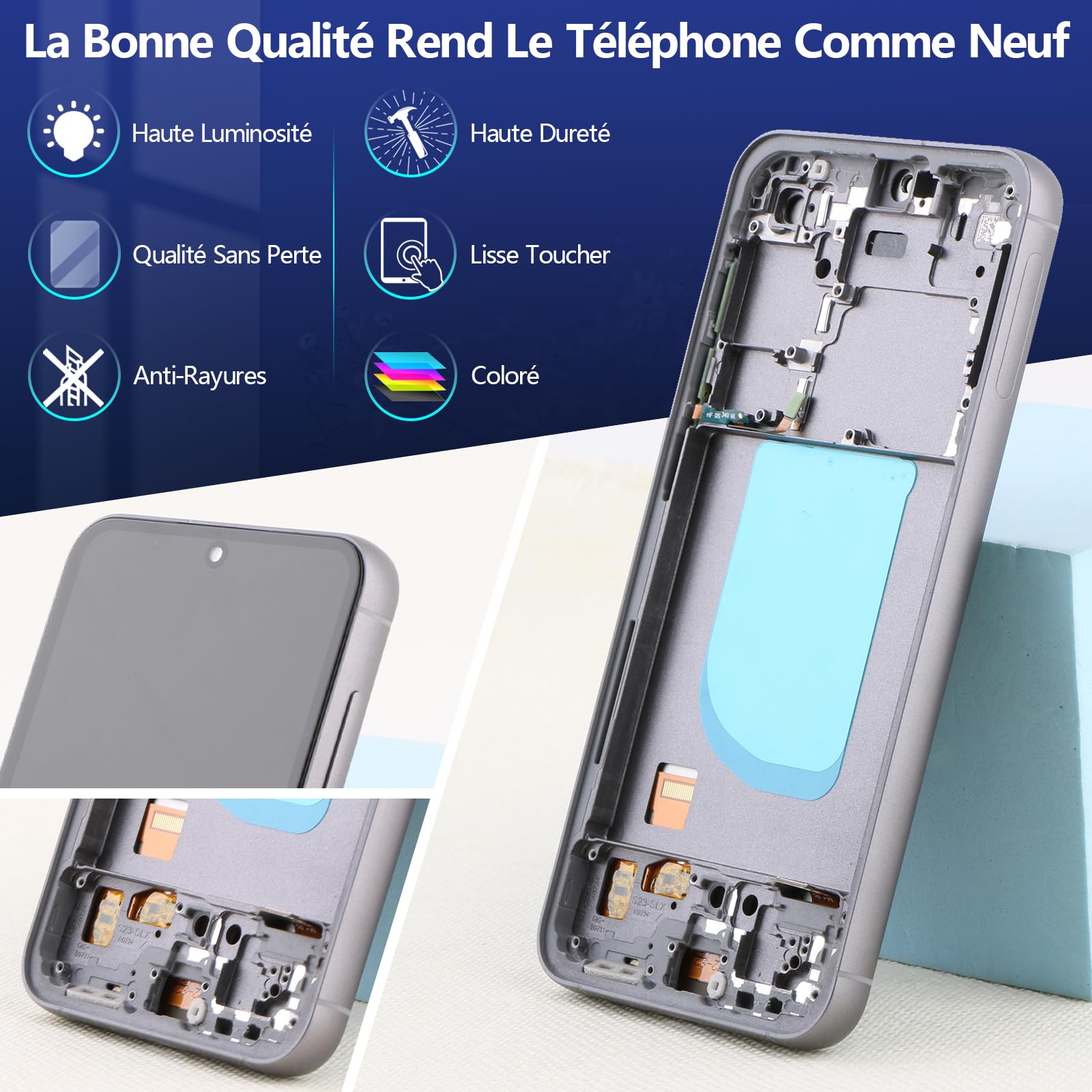 RongZy Écran LCD pour Samsung Galaxy S23 FE incell Écran Remplacement pour Samsung S23 FE S711U/S711B/S711W/S7110 Écran LCD Numériseur Tactile Panneau Assemblé Réparation avec Outils(Noir avec Cadre