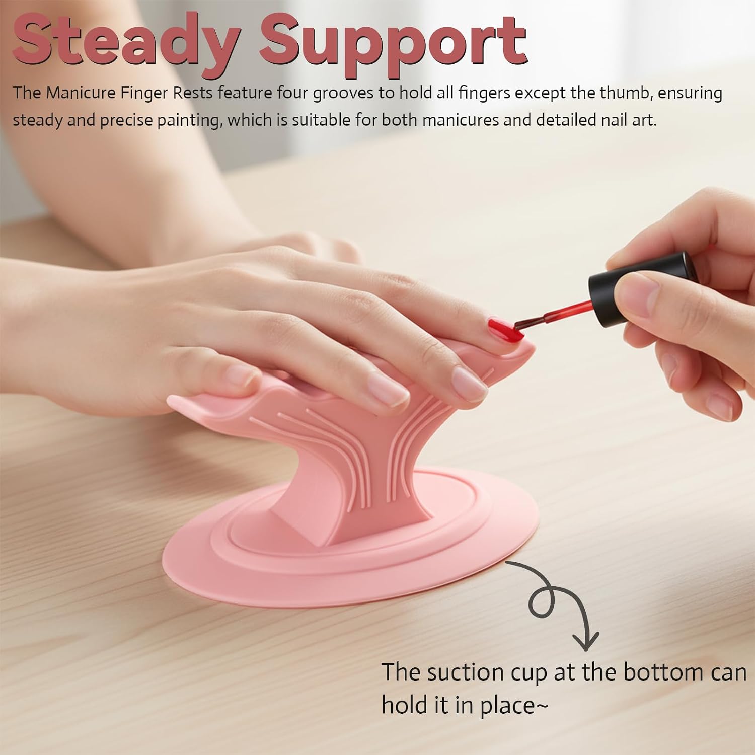 Fish-Tail Shaped Manicure Hand Rest with Stable Suction Cup Base, for Nail Art - Black and Pink Options Available (Pink)